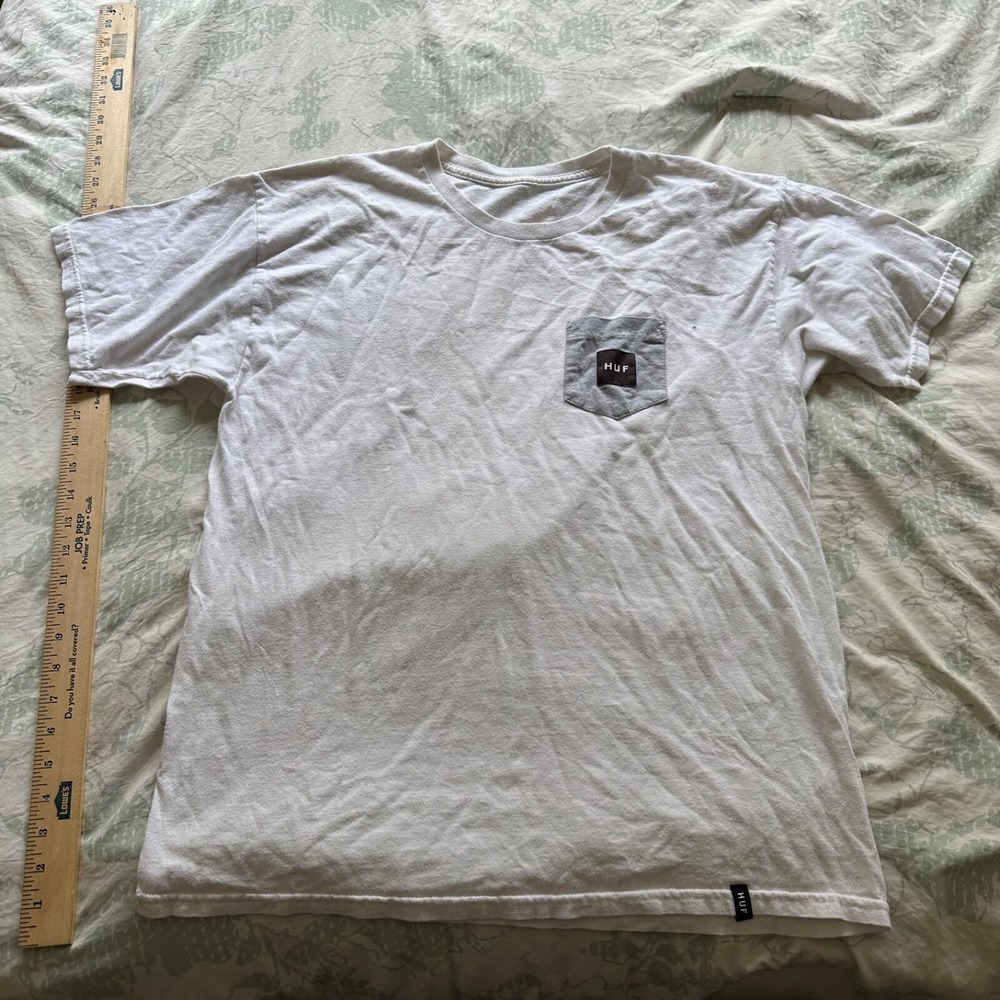 HUF Pocket T-Shirt Tee white Logo Cartoon BOOM‎ Bang Mens Size Large